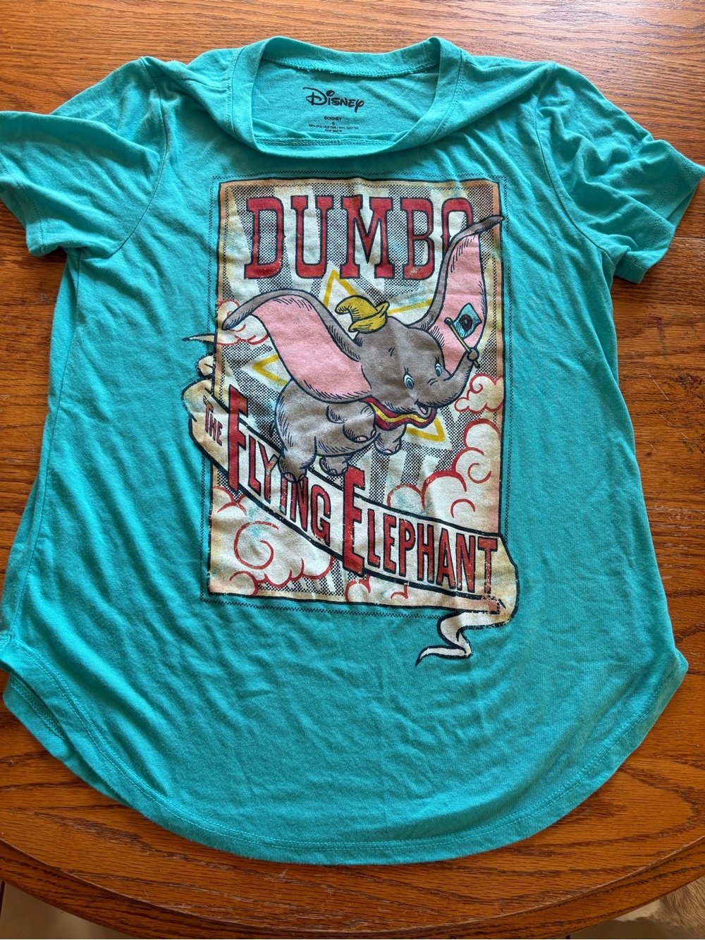 Disney Teal Dumbo Graphic Tee with Pink and Yellow Accents